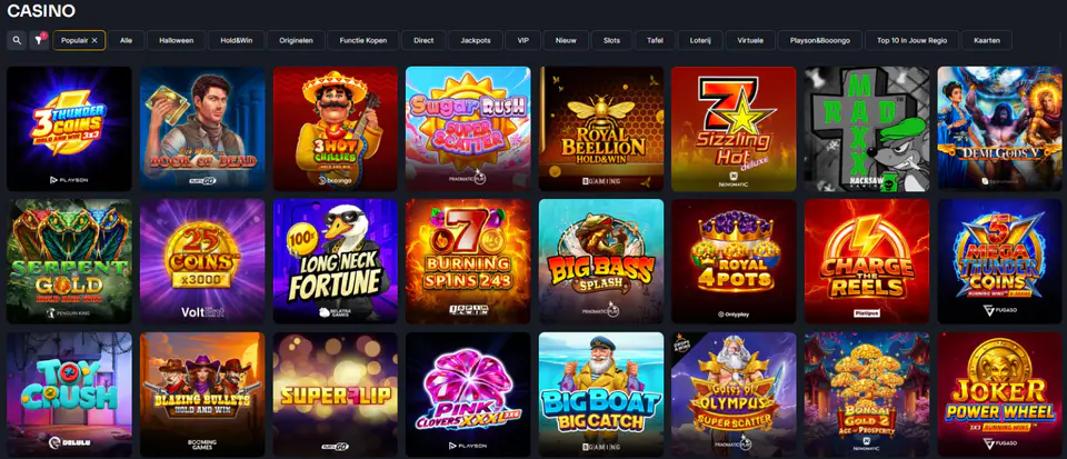 Kokobet Casino spelaanbod met populaire slots, Hold&Win en verschillende spelcategorieën
